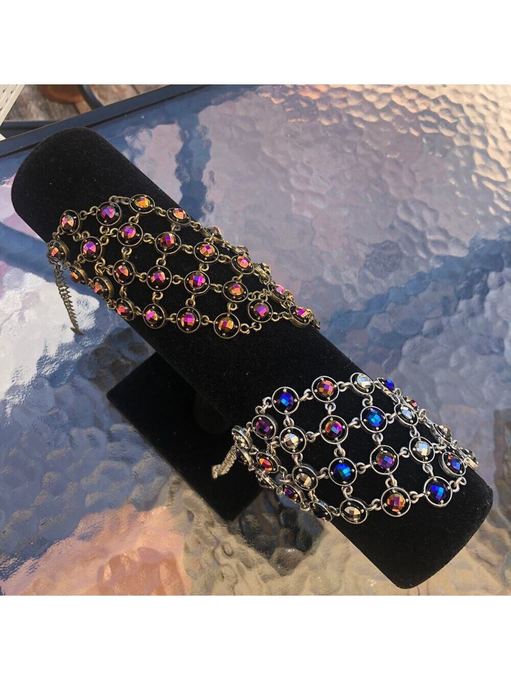 Set of 2 BLV Womens Gold Tone and Silver Tone Multicolor Gem Statement Bracelets
